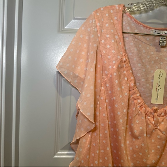 NWT French Laundry Pink-Orange Polka Dot Print Flutter Sleeve Blouse 22/24 - Picture 5 of 8